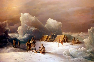 Expedição de Albert Hastings Markham (1841-1918) e Alfred Arthur Parr em maio de 1876 no mar de Lincoln - Pintura de R.B.Beechey em 1877 - Royal Geographical Society