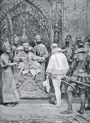 Akbar o Grande recebe o Embaixador da Rainha Isabel em 1599 (litho)