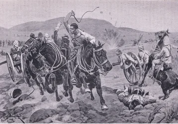 Artilharia de campo entrando em ação (litho)