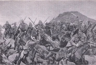 A Batalha de Elandslaagte: a carga de cavalaria (litho)