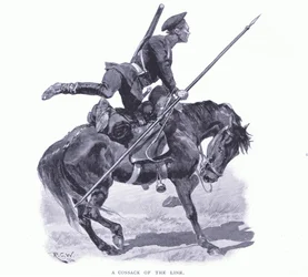 Um cossaco da linha, ilustração deCassells História da Guerra Russo-Japonesa Vol 1, c.1900