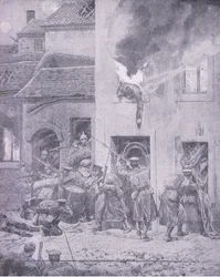 Em confronto com o inimigo: House to house lutando em Ypres, de História da Grande Guerra Vol 3 publicado pela Waverley Book Co Limited, c.1920