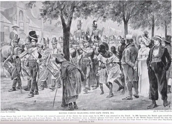 Forças britânicas marchando para a Cidade do Cabo, ilustração da &39;Hutchinson&39;s Story of the British Nation&39;