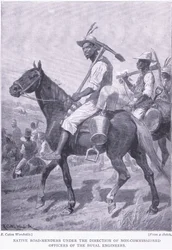 Trituradores de estradas nativas, de After Pretoria: The Guerilla War, publicado pela Harmsworth Bros Limited, 1901