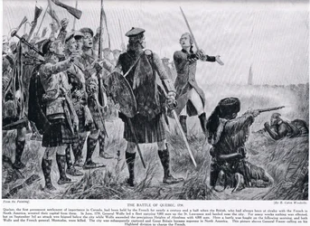 A Batalha de Quebec, 1759, ilustração da "História da Nação Britânica" de Hutchinson, c.1923