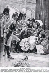 Os britânicos no Ceilão, ilustração da "História da nação britânica" de Hutchinson, c.1923