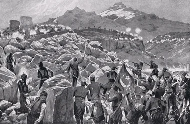 A Rebelião Cretense Contra os Turcos, ilustração da "História das Nações de Hutchinson"