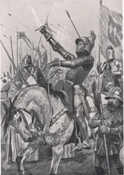 A Morte de Henry Hotspur, em 21 de julho de 1403, ilustração de "Batalhas Britânicas em Terra e Mar", publicada por Cassell, Londres, c.1910