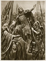 A elevação de Eduardo, o Velho, durante a sua coroação em Kingston upon Thames, no Domingo de Pentecostes, de «The Illustrated London News», 1902