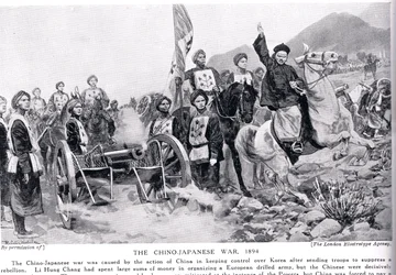 A Primeira Guerra Sino-Japonesa, ilustração de «Hutchinsons History of the Nations», c. 1910