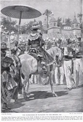 A rendição de Rangoon aos britânicos, em 1824, ilustração da "Hutchinson&39;s Story ofthe British Nation", c.1923