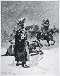Os arqueiros cossacos túrquicos-Bashkir perseguiram e perseguiram a retirada do Exército de Napoleão da Rússia em 1812 (cor litho)