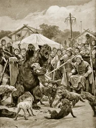 Urso Baiting no Saxon Times, ilustração de "Hutchinson da história da nação britânica", c.1920