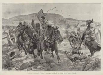Antes de Ladysmith, Horse Artillery correndo para assumir uma nova posição