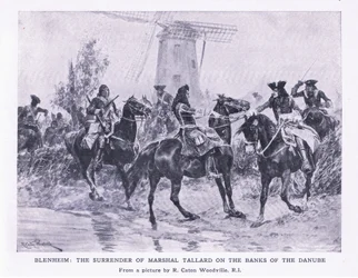 Blenheim, 13 de agosto de 1704: A rendição de Marshall Tallard nas margens do Danúbio, ilustração das Batalhas Britânicas na Terra e no Mar, 1915