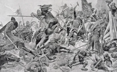 Harold&39;s (c.1022-66) Last Stand, ilustração de "Batalhas Britânicas em Terra e Mar", editado por Sir Evelyn Wood (1838-1919) publicado pela primeira vez em 1915