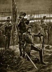 Henrique VII coroado em Bosworth, ilustração de «Hutchinson