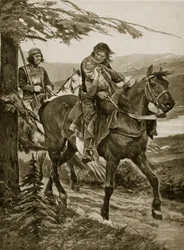 Rei Dermot carrega de Devorgil, ilustração da "História da Nação Britânica" de Hutchinson, c.1920