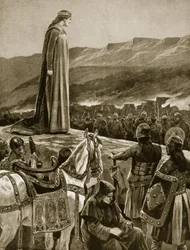 Rainha Ethelfled assistindo a tomada de Brecon, ilustração de "Hutchinson da história da nação britânica", c.1920