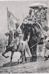 Suraj-ud-Daula em Plessey, 23 de junho de 1757, ilustração das Batalhas Britânicas na Terra e no Mar, 1915