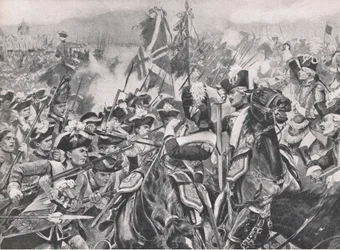 A Batalha de Minden, 1º de agosto de 1759, ilustração das Batalhas Britânicas na Terra e no Mar, 1915