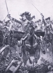 O duque de Marlborough na batalha de Oudenarde, 11 de julho de 1708, ilustração de britânicos Battles on Land and Sea, 1915