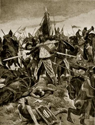 A última posição de De Montfort em Evesham, ilustração da "Hutchinson&39;s Story ofthe British Nation", c.1920