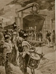 A rendição da ilha Maurícia aos britânicos em 1810, ilustração da "História da nação britânica" de Hutchinson, c.1923