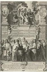 Instelling van de broederschap Militia Angelica Thomae Aquinatis, 1649
Origo Militiae Angelicae, divi Thomae Aquinatis; sub caelesti eius cingulo castitatis, institutae (título sobre o objecto)