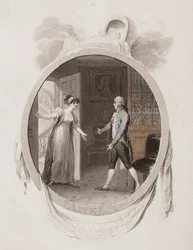 Miss Darnford traz ao Sr. B a notícia do nascimento de um filho, Lett. 18, ilustração para uma edição de 1802 de &39;Pamela; ou, virtude recompensada por Samuel Richardson, c.1802 (lápis e wc no papel)