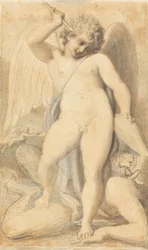 Cupido sobrepujando um Satyr