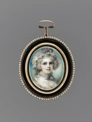 Retrato de uma Mulher, c.1785 (aquarela em marfim, ouro rosa 9k, pérolas de sementes, esmalte e vidro)