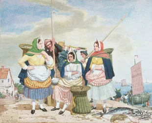 Mercado de peixes à beira-mar, c.1860 (óleo sobre tela)