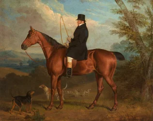 O reverendo W. Parker em um Bay Hunter com Hounds (diretoria)