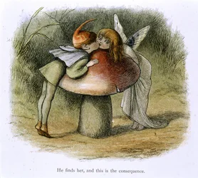 Um elfo e uma fada se beijando