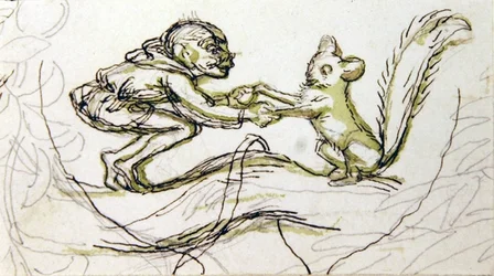 Goblin e Esquilo (caneta, lápis e lavagem em papel)