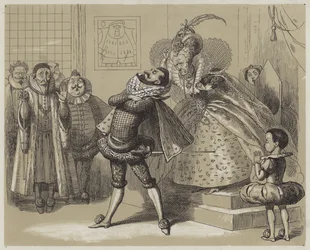 Cena impressionante entre a rainha Elizabeth e seu favorito Essex (aquatint)