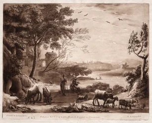 Liber Veritatis: No. 42, Uma paisagem fluvial com um pastor e uma pastora e um rebanho de gado