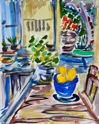 Lemons in Blue Bowl, 2021 (aquarela sobre papel)