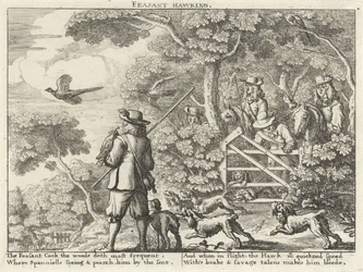 Valkenjacht op fazanten
Feasant Hawking (título sobre o objecto)
Jachtpartijen (título da série)
Severall Wayes of Hunting, Hawking, and Fishing, De acordo com o English Manner (título da série)