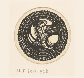 Ex-libris de Joyce Haworth A arte é uma batalha (título no objeto)