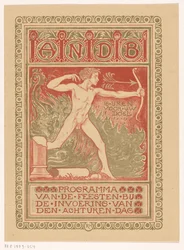 Design de capa para: Programa do Partido do Sindicato Geral dos Trabalhadores de Diamantes da Holanda sobre a introdução da jornada de oito horas Programa das comemorações da introdução do dia das oito horas (título no objeto)