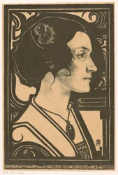 Retrato de uma mulher desconhecida Desenho de esboço para retrato em vitrais (título no objeto)