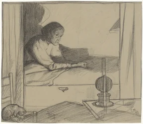 Mulher Upper House, sentada na cama (segundo rascunho)