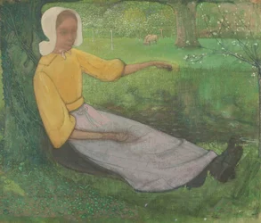 Mulher de Huizen sentada debaixo de uma árvore