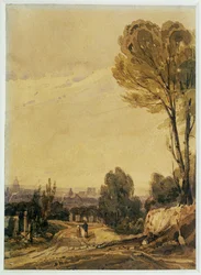 Paris vista do cemitério Pere Lachaise ... (pintura sobre tela)