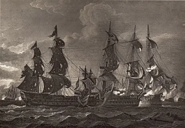 HMS capitão embarcando no San Nicholas e no San Josef, ilustração de &39;The Life of Nelson&39; por Robert Southey (1774-1843) publicado pela primeira vez em 1813