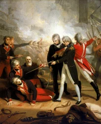 Horatio Nelson (1758-1805) a receber a espada da rendição do "San Nicolas" em 14 de fevereiro