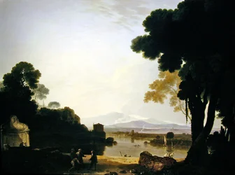 Uma vista do Tibre com a Edícula de Bernini à esquerda (óleo sobre tela)