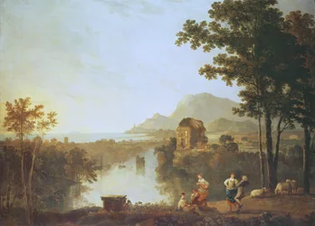 Extensa paisagem costeira à noite (óleo sobre tela)